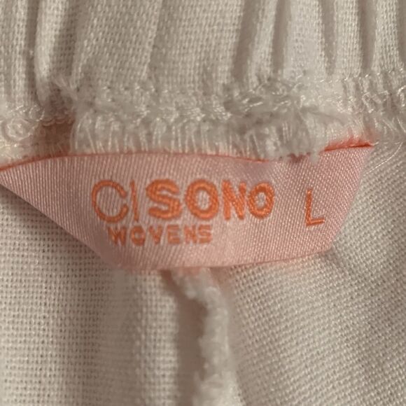 Ci Sono Wovens Linen Blend Lightweight Pockets White Women’s Boho Pants Size L - Picture 9 of 10